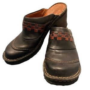 Josef Seibel Comfort Black Brown Woven Leather Slip On Clog Women’s 37